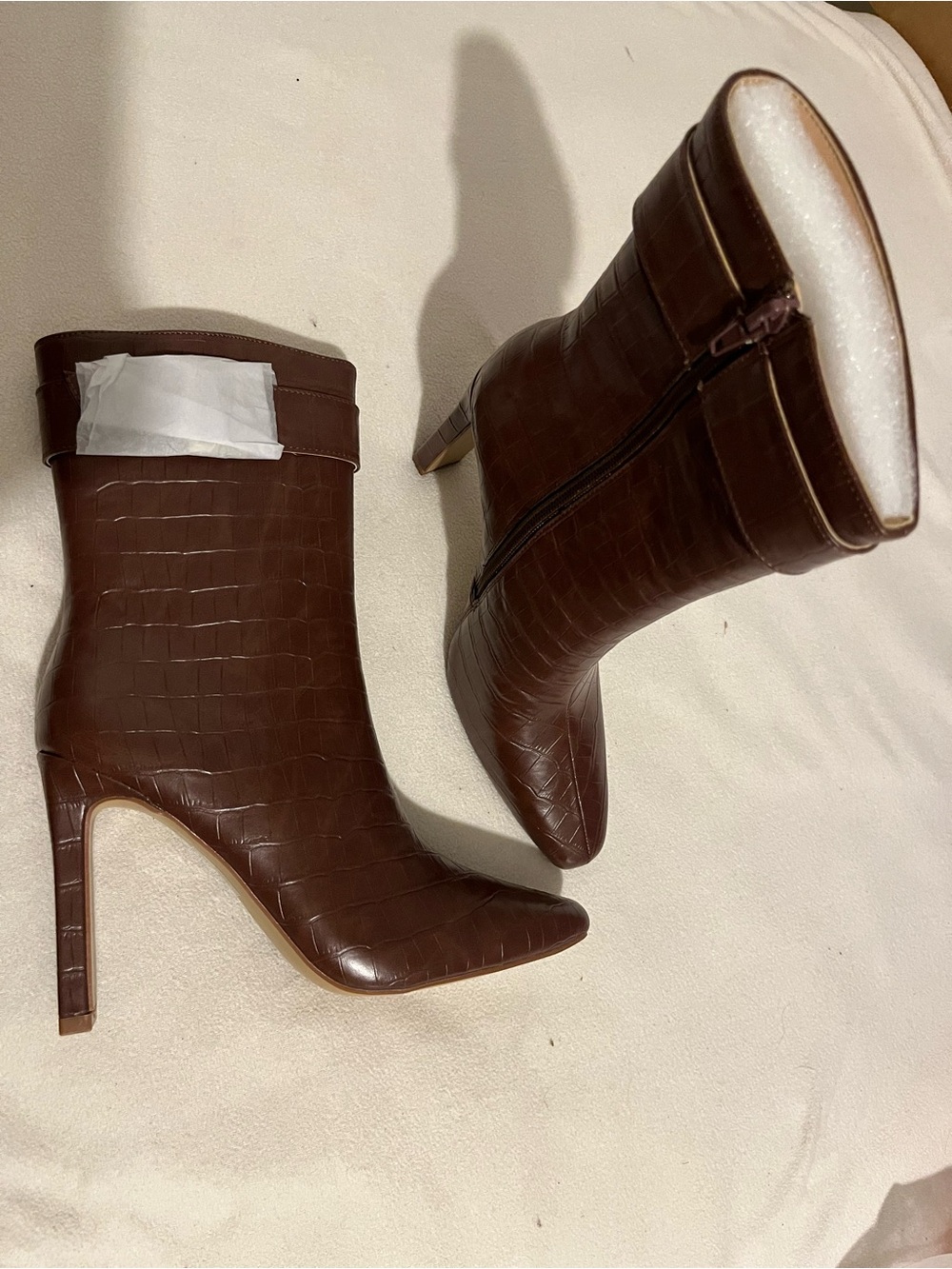 Journee Collection Elanie Brown Croc-Embossed High Heel Ankle Boots